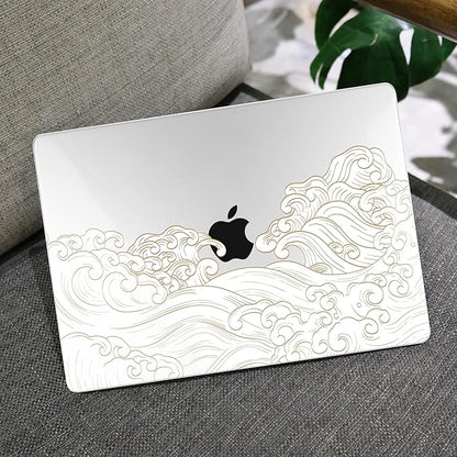 MEEgoodo for MacBook Air 13.3 inch Case 2021 2020 2019 2018 A2337 M1 A2179 A1932, Laptop Shell with Keyboard Webcam Cover & Trackpad Film & Type C Adapter for MacBook Air M1, Hand Drawn Wave