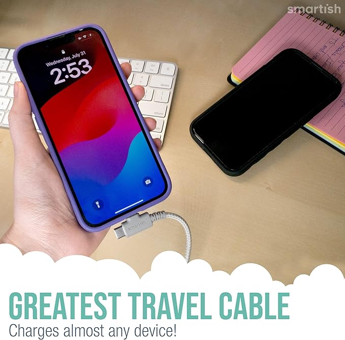 Smartish 2 in 1 USB C to USB C/Lightning Cable - Crown Joule - 6 Ft Fabric Wrapped Fast Charging Cord - for iPhone, Galaxy, Pixel - 100W Dual Fast Charger for Phones/Laptops - No. 2 Pencil Gray