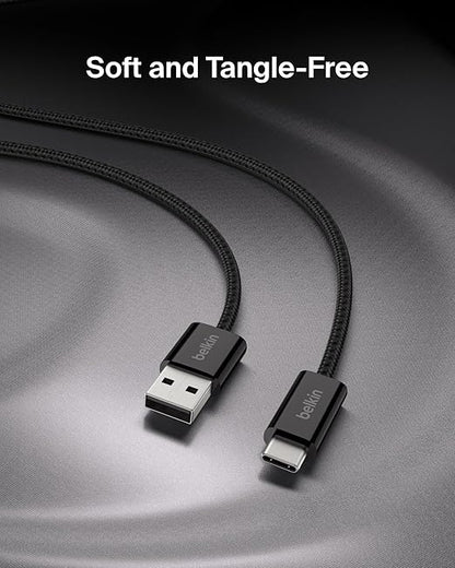 Belkin USB A to USB C Cable 2-Pack, 6.6ft, 15W - Type C Charger, iPhone Charger Cord, Soft, Braided, Flexible for iPhone 16 & 15, Galaxy S25, Pixel 9, iPad Pro, Airpods Pro, Switch & More - Black