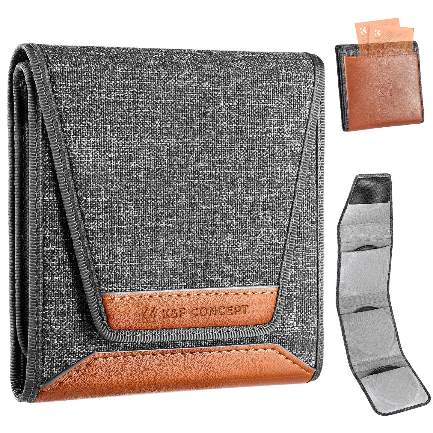 K&F CONCEPT Lens Filter Pouch, Lens Filter Case 3 Pocket Professional Photography Filter Holder Belt Bag Pouch Water-Resistant and Dustproof for Filter Up to 82mm