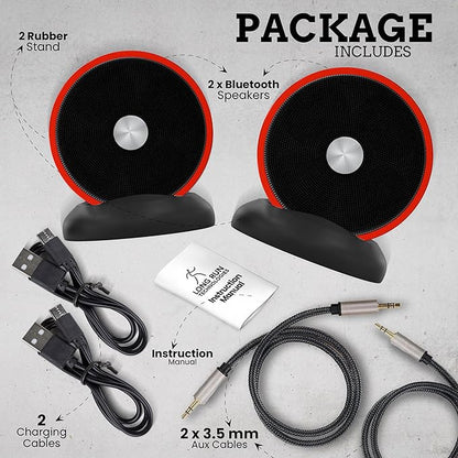 Bluetooth Speaker Pair - TF SD Card 3.5 mm Audio Cable - Dual Pairing Bluetooth Speakers - Bluetooth Multiple Wireless Speakers - Mothers Day Gift For Mothers - Bluetooth Speaker Multiple Pairing Red