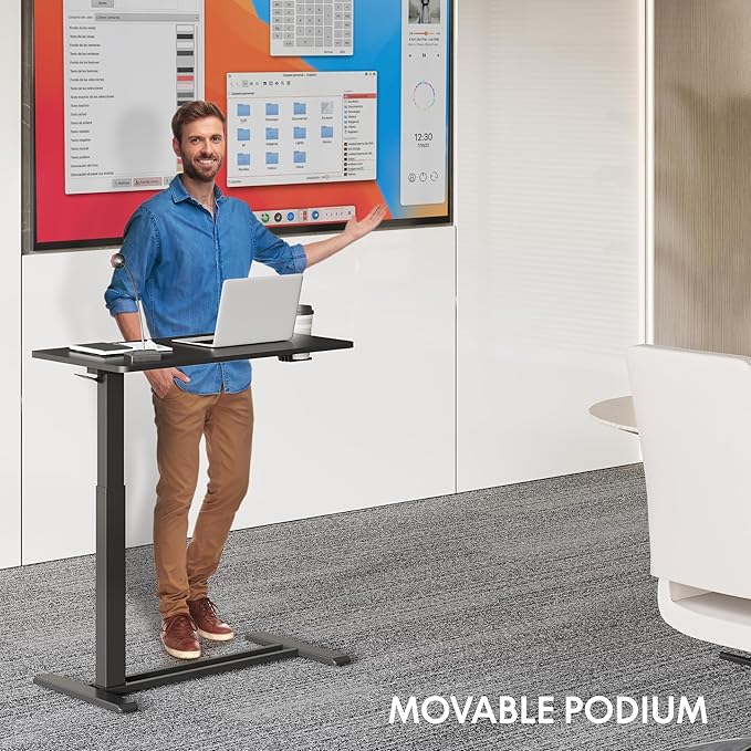 FLEXISPOT Mobile Standing Desk with Wheels Pneumatic Laptop Desk Rolling Computer Cart Movable Height Adjustable Small Sit Stand Desk Computer Workstations Home Use（27.6" W x 15.7" D, Black