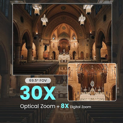 AI Auto Tracking PTZ Camera 3G-SDI/USB3.0/HDMI/LAN PoE 30X Optical and 8X Digital Zoom Live Streaming Camera 1080P 60FPS for Church Services Worship Education Events vMix OBS YouTube