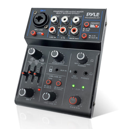 Pyle 3-Channel Professional Wireless DJ Audio Mixer - Bluetooth 5.0 - USB Interface - XLR+6.35mm Mic/Line/Guitar Input - 3.5mm Mic Input - RCA - AUX - Headphone Jack - +48V Phantom Power - PAD33MXUBT