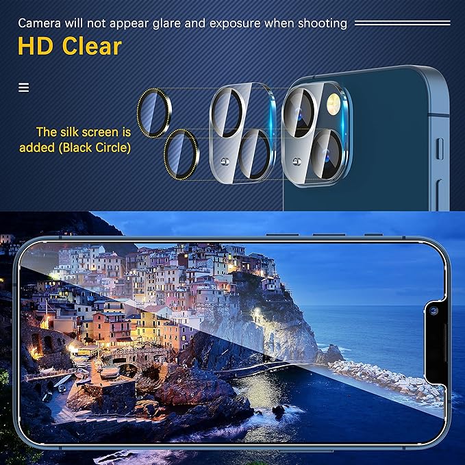 UniqueMe [3 Pack] for iPhone 13 / iPhone 13 Mini Camera Lens Protector, Tempered Glass [Case Friendly][New Version][Scratch-Resistant][Easy Installation] - Black Circle