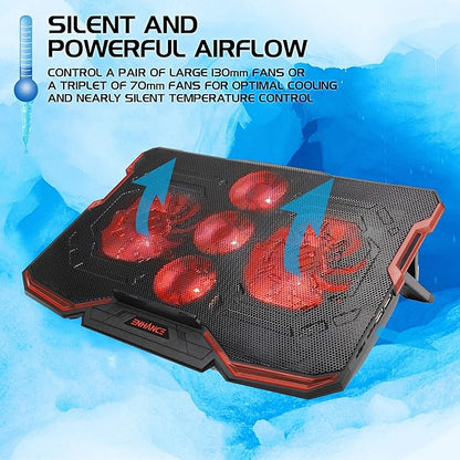 ENHANCE Cryogen Gaming Laptop Cooling Pad - Fits 17 in. Computer, PS4 - Adjustable Laptop Cooling Stand with 5 Quiet Cooler Fans, 2 USB Ports and LED Lighting - Slim Portable Design 2500 RPM (Red)