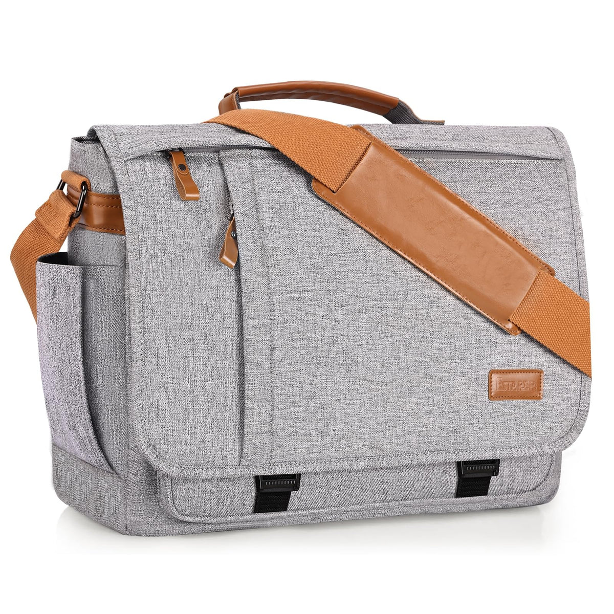 ESTARER 13-14 Inch Laptop Messenger Bag Water-Resistant Canvas Shoulder Bag for Business College, Grey