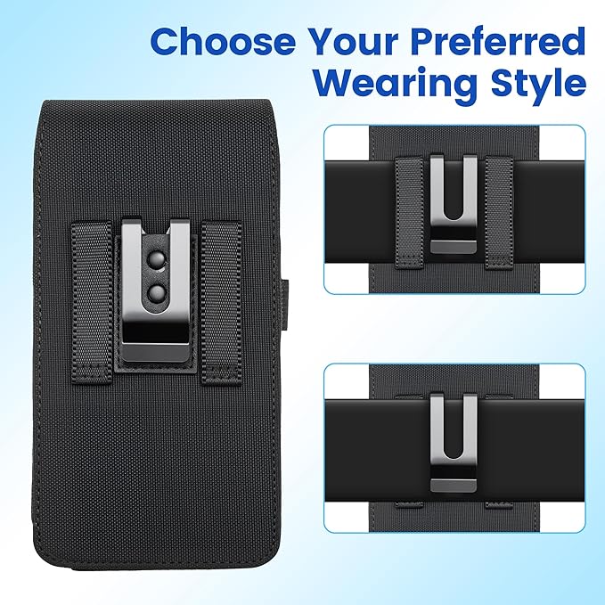 Mopaclle Extra Large Rugged Nylon Cell Phone Holster for Belt, Compatible with Galaxy S25 Ultra, S24 Ultra, Moto G Power, F16, A71 – Fits with Case On, Belt Holder for Outdoor Workers