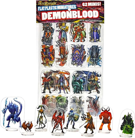 Arcknight Flat Plastic Miniatures: Demon Blood; 62 Unique Infernal-Themed Minis for DND 5e and Pathfinder; Affordable, Skinny Figurines for Dungeons and Dragons and Other Tabletop RPG Games
