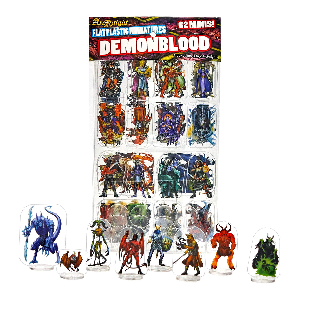 Arcknight Flat Plastic Miniatures: Demon Blood; 62 Unique Infernal-Themed Minis for DND 5e and Pathfinder; Affordable, Skinny Figurines for Dungeons and Dragons and Other Tabletop RPG Games