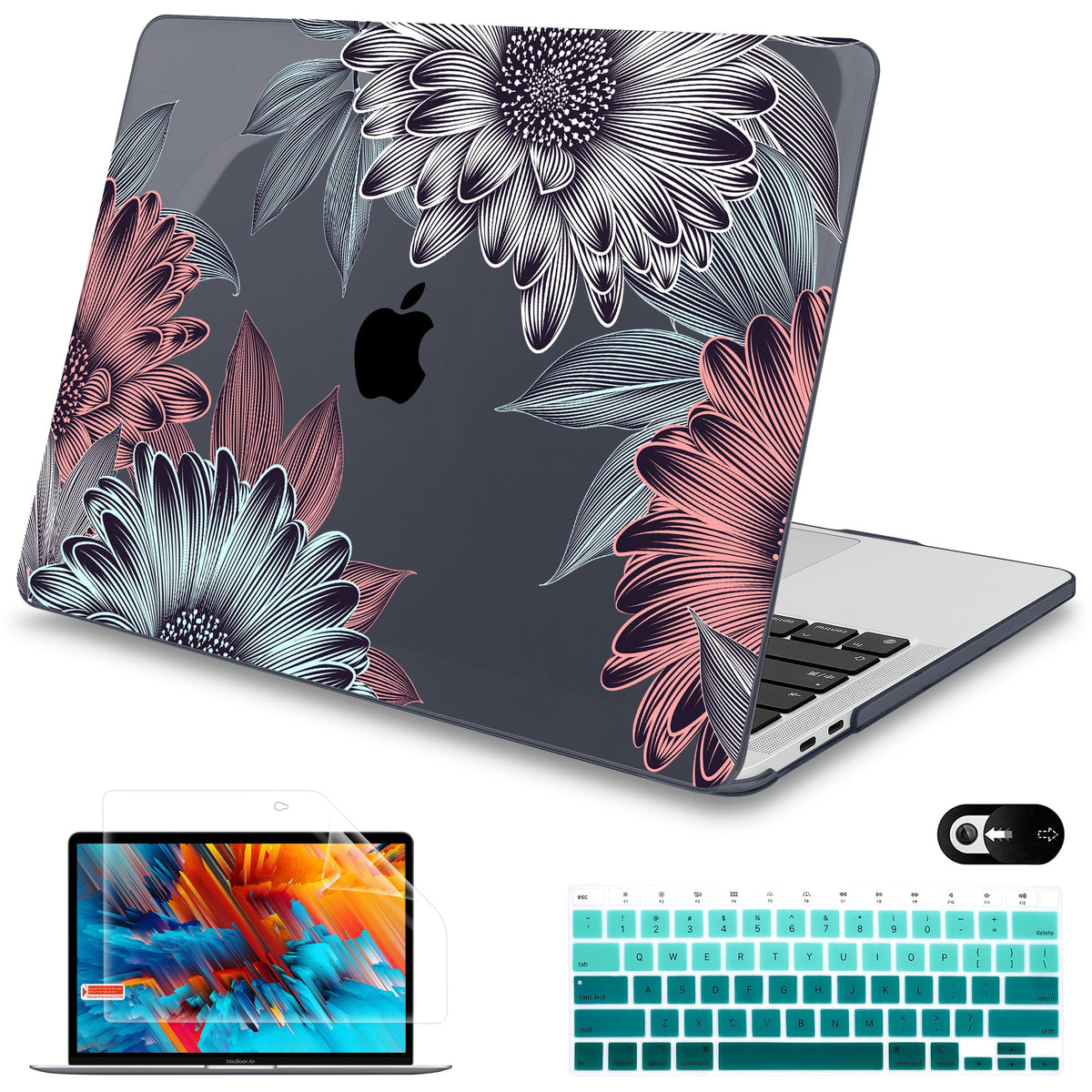 Mektron for MacBook Air 13 Case A1466/A1369 (2010-2017 Release), Snap-on Plastic Hard Shell Cover for MacBook Air 13.3 inch with Keyboard Cover,Watercolor Cactus