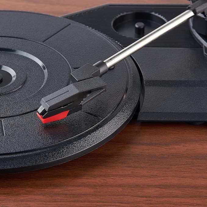 Amazon Basics Desktop Vinyl Record Player Turntable with Bluetooth Playback, Built-in Speakers, 3-Speed, Wireless Playback, Black