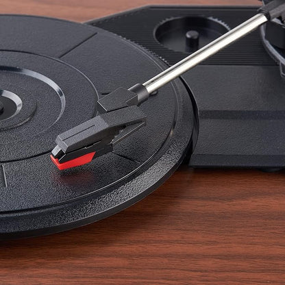 Amazon Basics Desktop Vinyl Record Player Turntable with Bluetooth Playback, Built-in Speakers, 3-Speed, Wireless Playback, Black