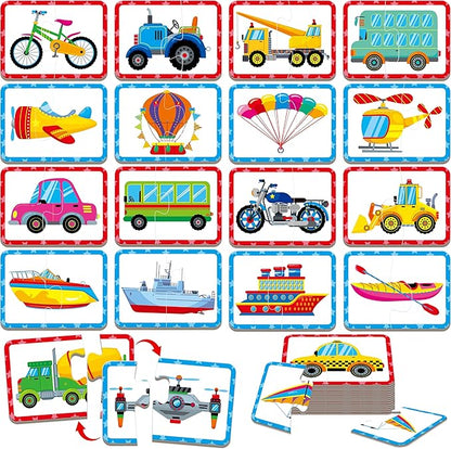 48 Vehicle Matching Puzzles, Self-Correcting Puzzle Match Game Educational Learning Activities for Toddlers, Preschool, Transportation-Themed Learning Games Toys for 3 Years Old
