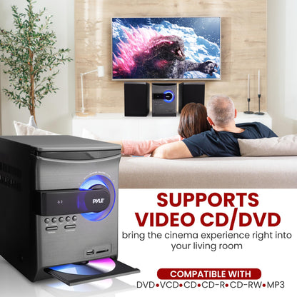 Pyle Home Stereo Shelf System – 30W Bluetooth CD Player with FM Radio, USB/SD Playback, Dual 2-Way Speakers, Remote Control, Clear Sound Audio System for Home Entertainment – (Black) PHSKR24