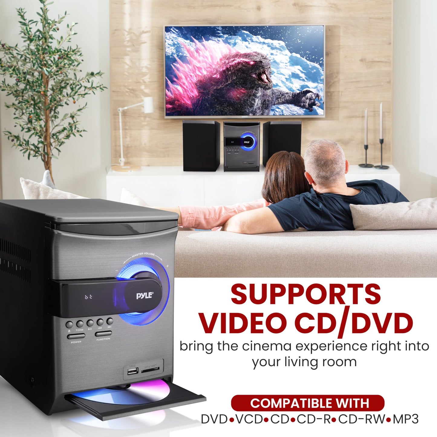 Pyle Home Stereo Shelf System – 30W Bluetooth CD Player with FM Radio, USB/SD Playback, Dual 2-Way Speakers, Remote Control, Clear Sound Audio System for Home Entertainment – (Black) PHSKR24