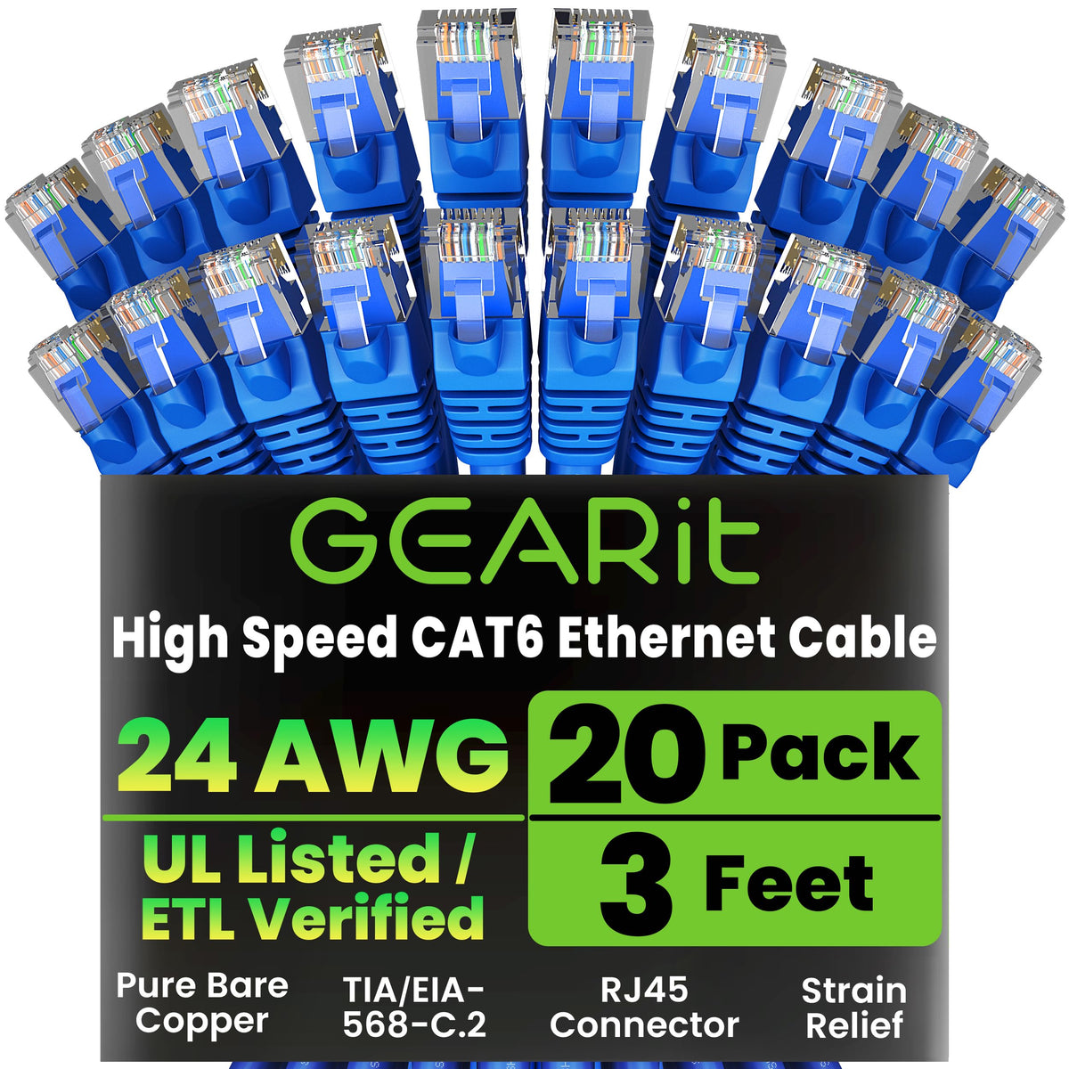 GEARit Cat6 Patch Cables Cat 6 Ethernet Cable 1 ft 20-Pack Purple