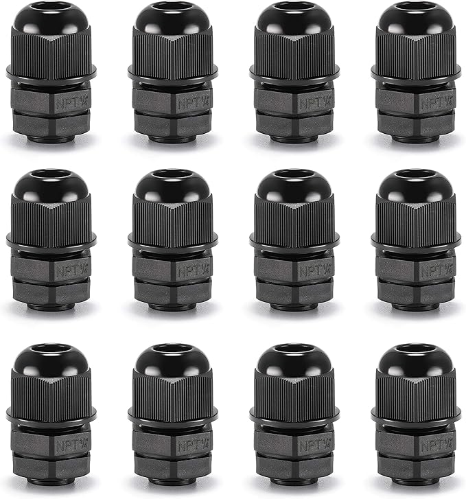 QILIPSU 12pcs 1/4" NPT Cable Gland Waterproof IP68 Nylon Cable Pass Through Cord Grip Connector Strain Relief Wire Grommet