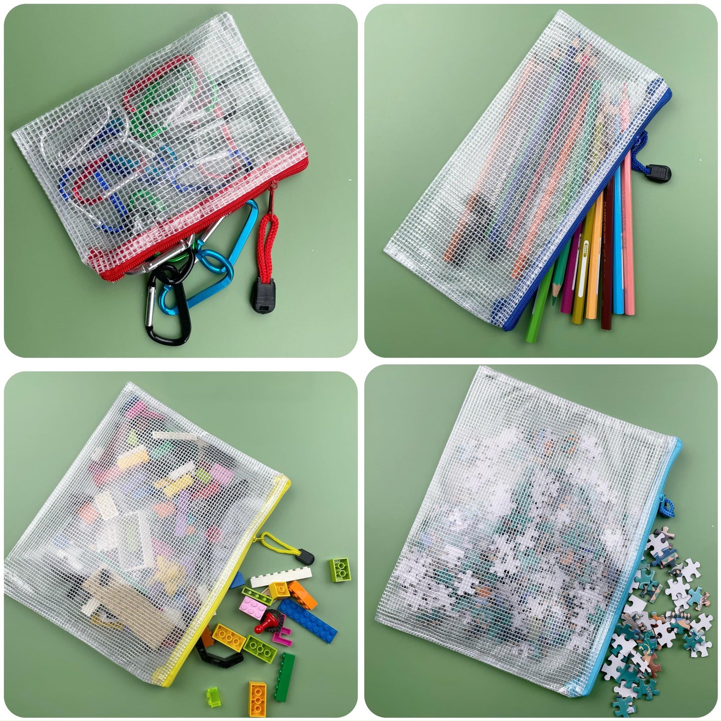 Oaimyy-24PCS-7 x 11" inches-Mesh Zipper Pouch, Plastic Zip File Folders Puzzle Bags for Organizing,for Office Supplies,Travel,Home Storage-Black
