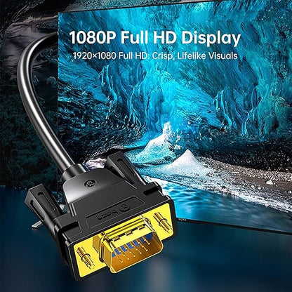 DVI to VGA Cable 6ft/1.8m [DVI-I 24+5 Pin Male to VGA Male] - Gold-Plated Connector for PC, Monitor, Projector - Compatible with Desktop, Laptop, GPU