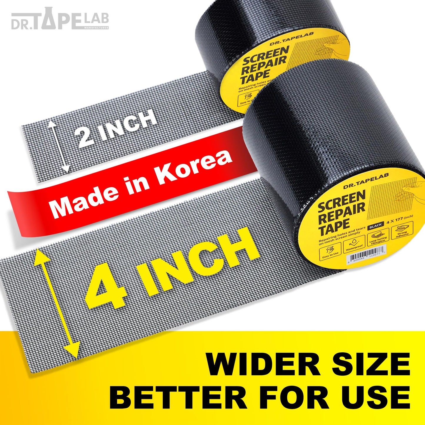 DR.TAPELAB, Grey Window Screen Repair Tape, 2 in X 15 FT, Screen Repair Kit for Windows or Doors, Strong Adhesive Patch Kit Fiberglass Mesh Tape