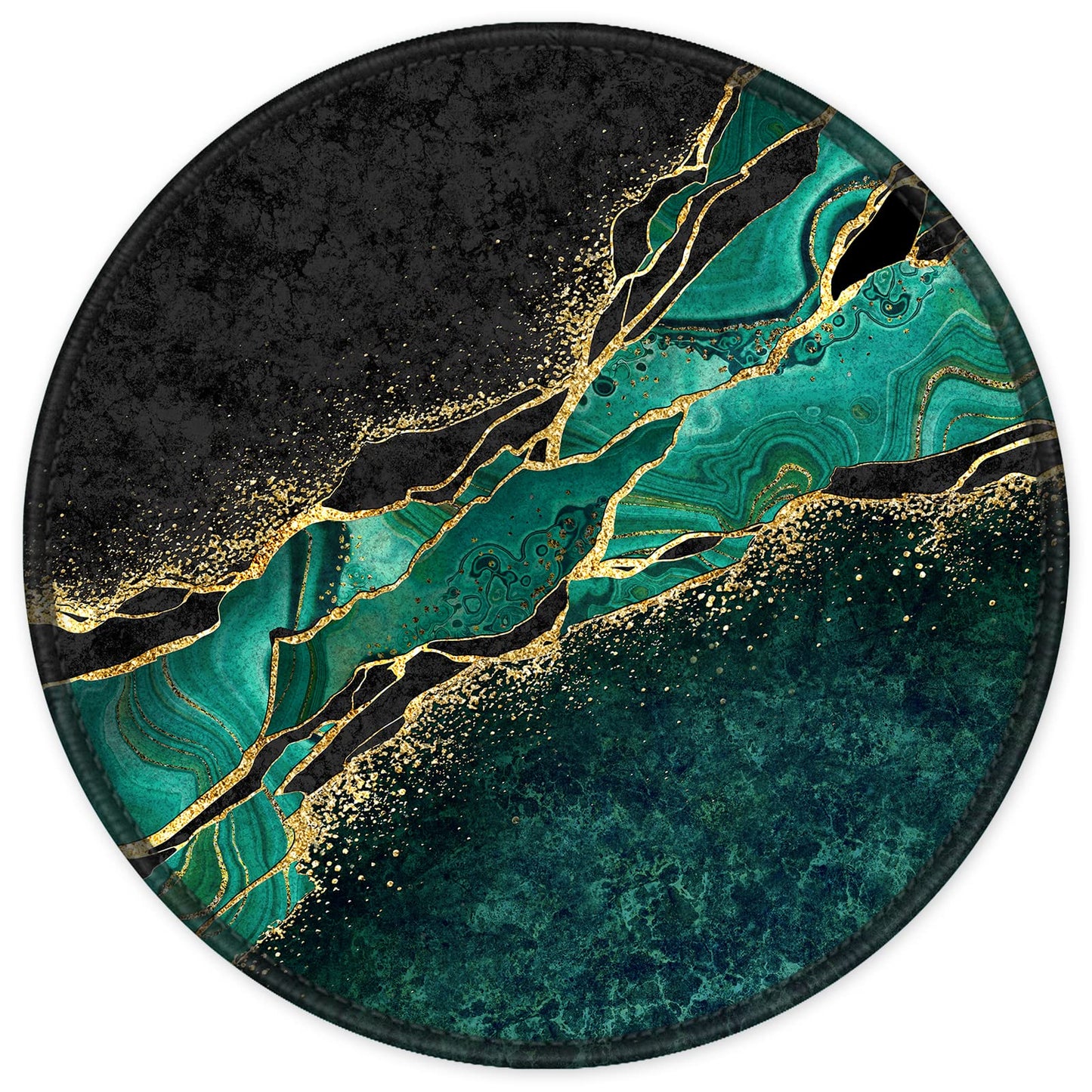 ITNRSIIET Round Mouse Pad with Stitched Edge Premium-Textured Waterproof Non-Slip Rubber Base Desktop Protection Mat Diameter 8.7 inches, Green Marble Gold