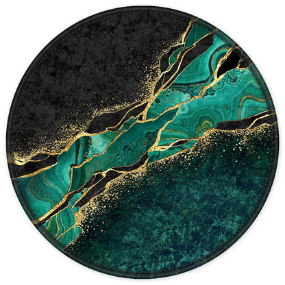 ITNRSIIET Round Mouse Pad with Stitched Edge Premium-Textured Waterproof Non-Slip Rubber Base Desktop Protection Mat Diameter 8.7 inches, Green Marble Gold