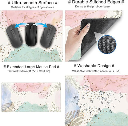 Boho Pastel Painting Mouse Pads, Abstract Mousepad XXL,Extended Mouse Pad for Keyboard & Wireless Mouse,Cute Large Desk Protector Mat Full Desk Gaming Mice Pad for Office Home 31.5x15.75 in