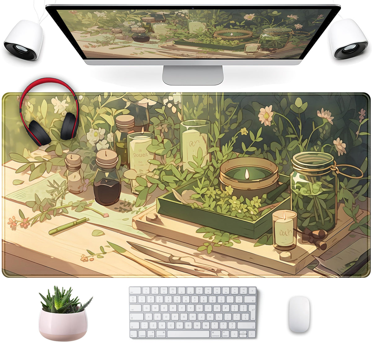 Anime Crow Kawaii Desk Mat Cute Retro Floral Mouse Pad Gaming Desk Pad XXL Large Desk Matt for Desktop Computer Mousepad, Laptop Keyboard Mouse Mat Office Decor Accessories for Women, 31.5x15.75 in