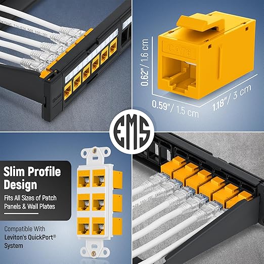 Everest 24-Pack Yellow Cat6 RJ45 Keystone Coupler - Female to Female Cat6 Keystone Jacks - Ethernet Couplers - Ethernet Cable Extender