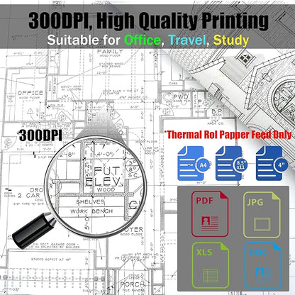 Inkless Portable Printer for Travel, Wireless Thermal Printer Support 8.5 x 11 inch A4/ US Letter, Bluetooth Compatible with Android/iOS Smartphone for Home Use (Grey)