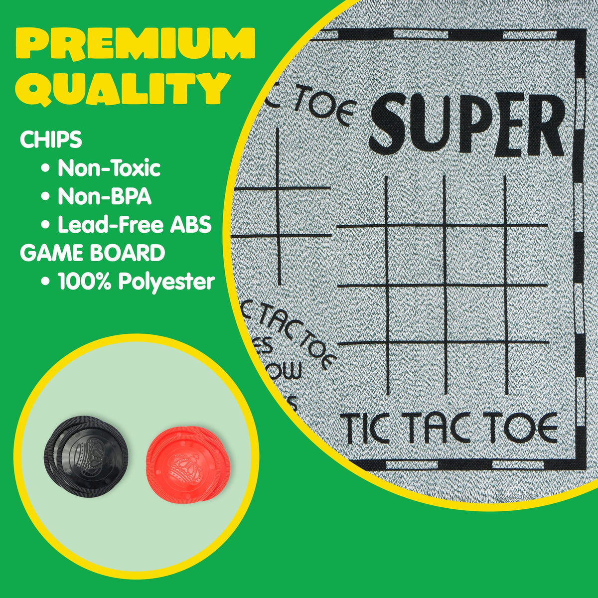 3-in-1 Vintage Giant Checkers, Tic, Tac, Toe, with Reversible Mat, 24 Chips, Family Board Game, Lawn Game, BBQ Party Favor, Indoor and Outdoor Activity for Kids and Adults