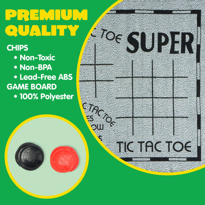 3-in-1 Vintage Giant Checkers, Tic, Tac, Toe, with Reversible Mat, 24 Chips, Family Board Game, Lawn Game, BBQ Party Favor, Indoor and Outdoor Activity for Kids and Adults