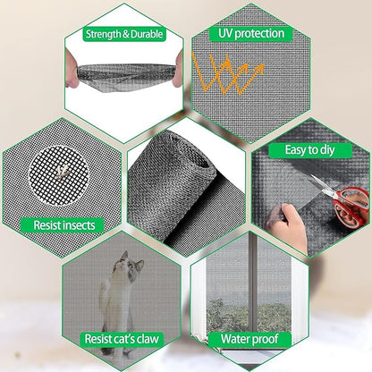 QWR Pet Proof Window Screen Replacement,39''x 360'' Heavy Duty High Hardness Vinyl Coated Wire-Like Mesh,Cat Resistant Screen Mesh for Sliding Screen Door,Patio,Windows(Rolled Package)