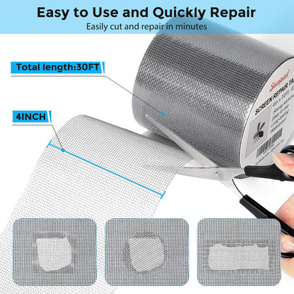 Secopad 4" x 360" (30FT) Screen Repair Tape, Screen Repair Kit, Grey