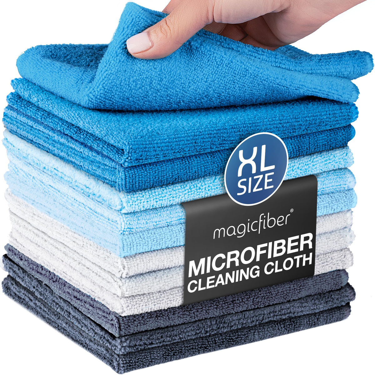 MagicFiber Microfiber Cleaning Cloth, Rags & Dish Towels, 12pk, Large 13x11