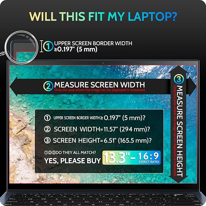 Magnetic Laptop Privacy Screen 13.3 Inch for 16:9 Computer Monitor, 13" Removable Anti Glare Protector Blue Light Filter Shield Compatible with Lenovo Hp Dell Acer Asus Thinkpad Envy Xps