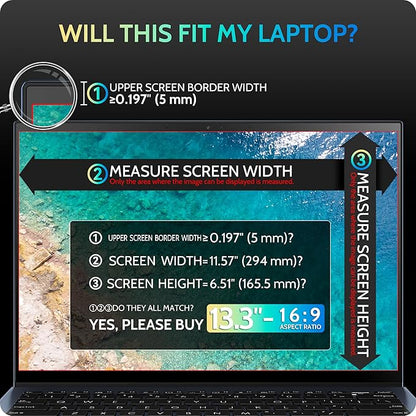 Magnetic Laptop Privacy Screen 13.3 Inch for 16:9 Computer Monitor, 13" Removable Anti Glare Protector Blue Light Filter Shield Compatible with Lenovo Hp Dell Acer Asus Thinkpad Envy Xps
