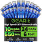 GearIT Cat 6 Ethernet Cable Pack - 24-Pack 6 ft Cat6 Ethernet Patch Cables | RJ45 Network Patch Cable, 10 Gbps Snagless Gold-Plated Connectors - Ethernet Cable Cat 6 for PC, TV, Router - Blue