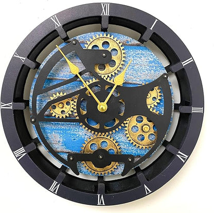 The Gears Clock Desk Clock 10 inches with Real Moving Gears Convertible into Wall Clock (Ocean Blue)