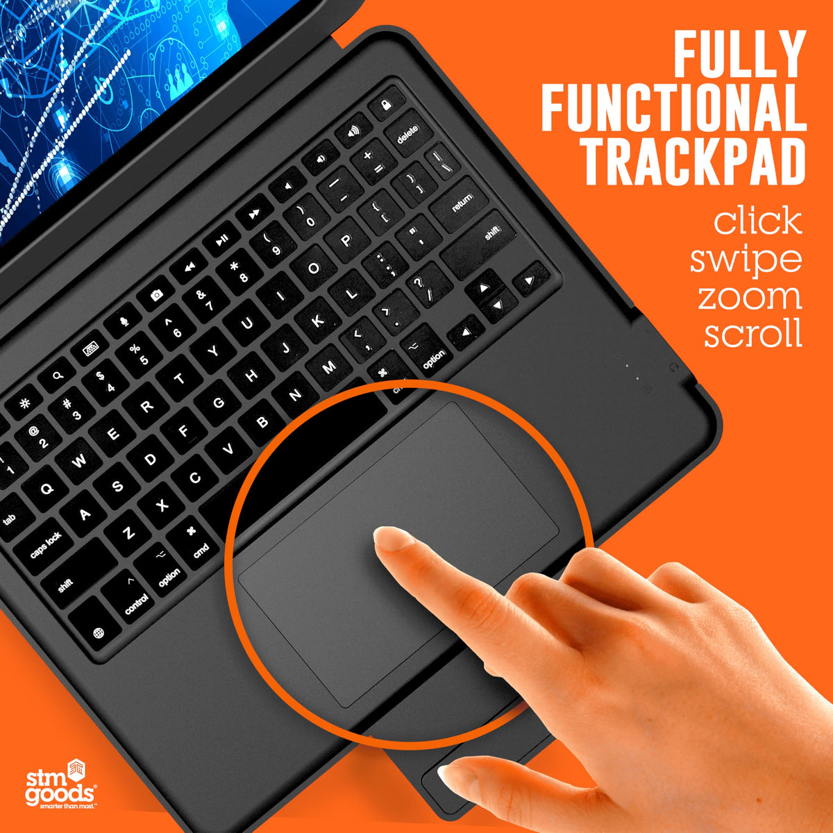 STM Goods Dux Keyboard Trackpad USB-C for iPad (A16)/10th Gen, USB-C Connected Keyboard - Rugged, Rubberized Drop Protection - Integrated Trackpad, Storage for Apple Pencil or Logitech Crayon - Black