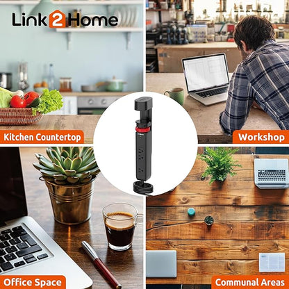 Link2Home Clamp-On Desk Power Strip with 3 Outlets, 3 USB Ports (20W PD Type-C), 6 Ft. Cord, Overload Protection, No Installation Required