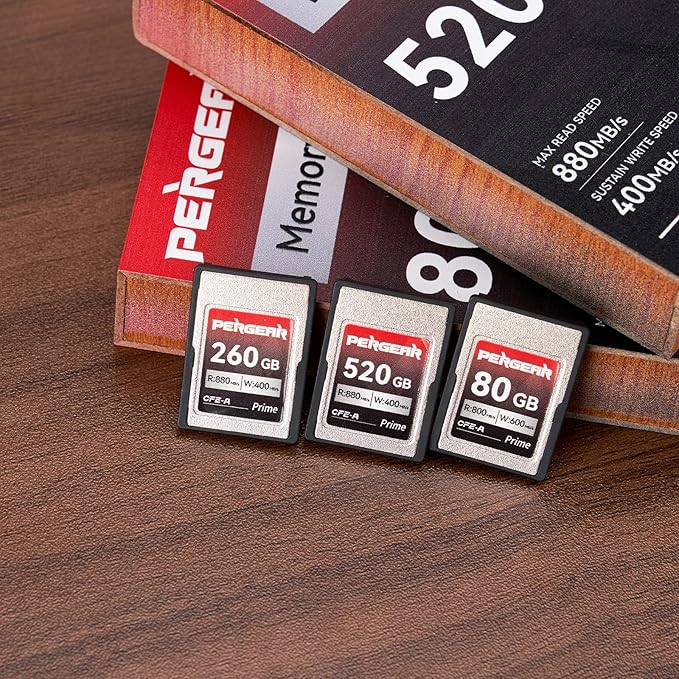 PERGEAR Professional 260GB CFexpress Type A Memory Card, Up to 880MB/s Read Speed & 900MB/s Write Speed for 4K 120P,8K 30P Recording Video/Photo, Compatible for Sony Alpha Sony FX Cameras