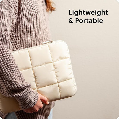 U Brands Nylon Puffer Zipping Medium Laptop Sleeve, 9.75" x 13", Computer Accessories, Laptop Bag for MacBook Pro, MacBook Air, Chromebook, HP Computer, Sand Beige