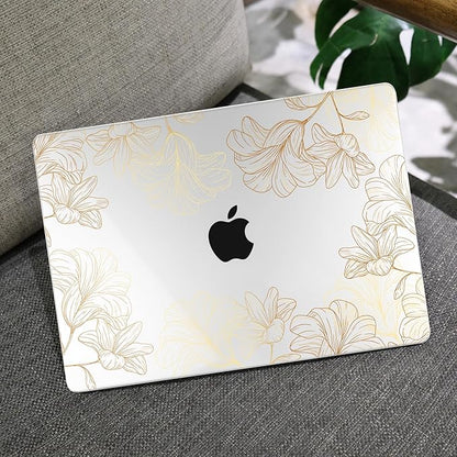 MEEgoodo Case for MacBook Air M4/M3/M2 13.6 inch 2025 2024 2022, Fit Model A3240 A3113 A2681, Compatible with MacBook Air 13 inch, Laptop Hard Shell Case with Keyboard Cover, Drawn Golden Floral