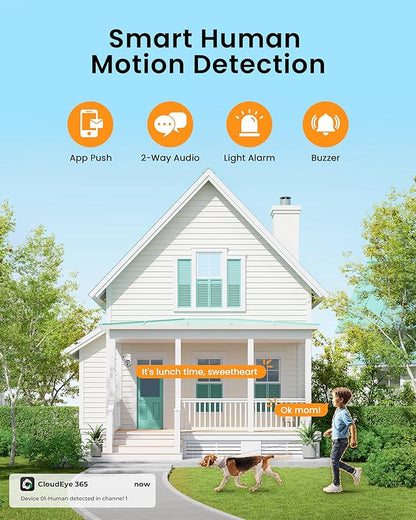Camcamp Wireless Security Camera System, Solar Powered PTZ 4MP 6 Cam-kit Camera Security System, 500GB HDD NVR,Easy Installation, Color Night Vision, 2 Way Audio, 2.4G & 5G WiFi for Home Outdoor