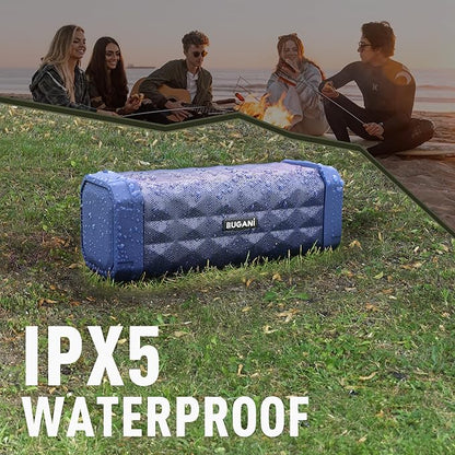 BUGANI Bluetooth Speakers Portable Bluetooth Speaker, 100ft Wireless Range, Louder Volume, Stereo Sound, Amazing Bass 24H Playtime, IPX5, Built-in Mic, Wireless Speaker for Ourdoor Indoor(Blue)
