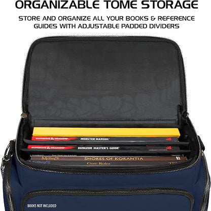 ENHANCE Travel Bag for DND Collector's Edition, Bag Compatible with Dungeons and Dragons, Battle Mat Holder, Dice Pockets and Accessories, Carry 4-8 Books (Blue Dragon)