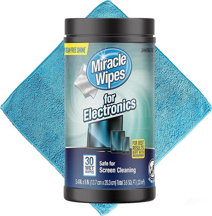 MiracleWipes for Electronics Cleaning - Screen Wipes Designed for TV, Phones, Monitors and More - Includes Microfiber Towel - (30 Count)