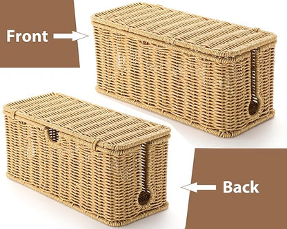 Handmade Cable Management Box Brown, Imitation Rattan Cord Organizer Cord Hider Box, Cable Organizer Box for Desk, Cord Management Box to Hide Cords and Power Strip L12.5'' W5'' H5.2''
